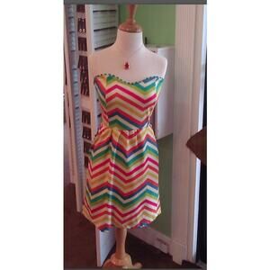 Anthropologie Strapless Rainbow‎ Chevron Stipe Mini Dress SZ M Date Coquette